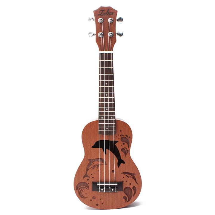 Zebra 21' Soprano Ukulele Sapele 15 Frets Musical Instrument Dolphin