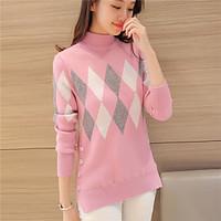 # 4256 autumn and winter new Slim spell color diamond pattern knitted garment under split half turtleneck