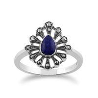 030ct lapis lazuli marcasite art deco ring in 925 sterling silver