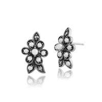 0.69ct Pearl & Marcasite Flower Stud Earrings in 925 Sterling Silver