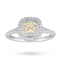 0.92ct Fancy Yellow Diamond With Diamond Halo Surround Set Ring In 18 Carat White Gold - Ring Size L