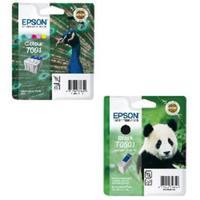 1 x Epson (T001) Black + 1 Epson (T050) Colour Original Cartridges