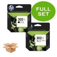 1 Full Set HP 302XL Black and 1 Colour Set HP 302XL Tri-Colour Original Ink Cartridges