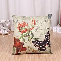1 Pcs Retro Butterfly With Flowers Pillow Cover Classic Cotton/Linen Pillowcase