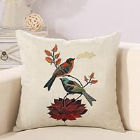 1 Pcs 4545Cm Creative Flowers With Birds Pillow Cover Cotton/Linen Pillow Case Sofa Cushion Cover