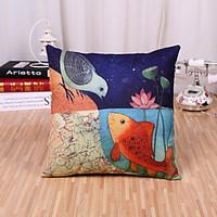 1 Pcs Creative Colorful Fish And Birds Pillow Cover Classic Cotton/Linen Pillowcase