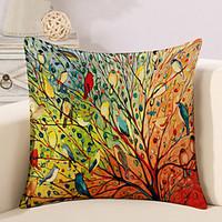 1 Pcs Colorful Tree Of Life Birds Pillow Cover Square Sofa Cushion Cover Cotton/Linen Pillow Case