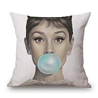 1 Pcs Classic Audrey Hepburn Blow Bubbles Pillow Cover Personality Classic Pillow Case 4545Cm Sofa Cushion Cover