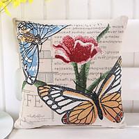1 Pcs Cotton/Linen Butterfly With Rose Flowers Pillow Case Vintage Pillow Cover