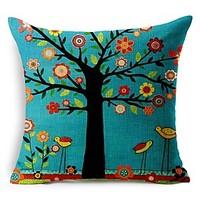 1 Pcs Cartoon Blue Tree Of Life Cushion Cover 4545Cm Cotton/Linen Pillow Cover Home Decor
