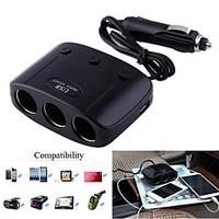 1-to-3 Car Lighter Socket Splitter Adapter w/ Dual-USB Output (12~24V)