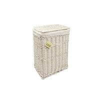 1 X Woodluv Wht. Wicker Laundry Basket / Linen Basket Bin W/Lid- Medium