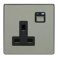 1 Gang 13A Socket - Black/Chrome