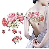 1 Pcs Waterproof Multicolored Pink Flowers Beige Posted Back Pattern Tattoo Stickers