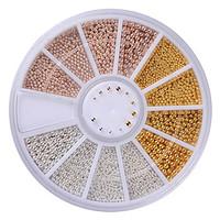 1 Box Steel Beads Nail Studs Gold Sliver Champagne Mixed 3D Nail Art Decorations In Wheel