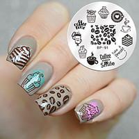 1 Pc Round 5.5cm Nail Art Stamp Template Dessert Coffee Time Design Cute Image Nail Stamping Plate