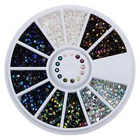 1 Box 2mm AB Crystal Nail Rhinestones Round Flat Bottom 3D Decoration In Wheel Manicure Nail Art Studs 5 Colors