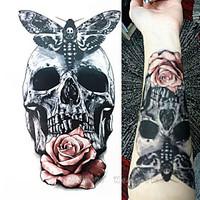 1 pcs 21 X 15 CM Skull With Moth And Flower Cool Beauty Tattoo Waterproof Hot Temporary Tattoo Stickers