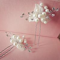 1 Pair Handmade Exqusite Women\'s White Flower Shape Hair Stick Pins for Wedding Party Hair Jewelry with Pearl Crytsal