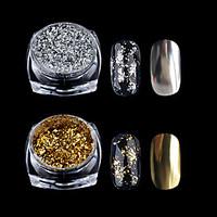1 box gold silver glitter aluminum flakes magic mirror effect powders  ...