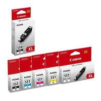 1 Canon PGI-550XL Black + 1 Full Canon CLI-551XL BK/C/M/Y/GY Original Ink Cartridge (Includes Gray)