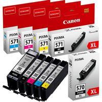 1 Canon PGI-570XL Black + 1 Full Canon CLI-571XL BK/C/M/Y Original Ink Cartridges