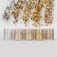 1 box 10ml mixed nail art glitter powder champagne gold silver sequins ...