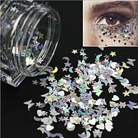 1 Bottle New Fashion DIY Beauty Mixed Lovely Lucky Star/Moon/Heart Design Nail Glitter Silver Paillette Laser Sequins Gorgeous Decoration LX13