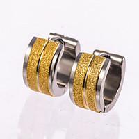 1 Pair Men\'s Polished Gold/Silver/Black Stainless Steel with Crystal Hoop Stud Earrings Fine Jewelry