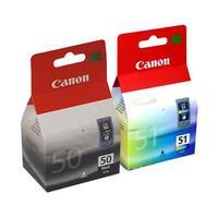 1 x canon pg 50 black and 1 x colour cl 51 original cartridges