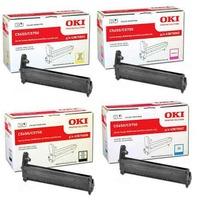 1 Full Set of OKI 43870008 Black and 1 x Colour Set 43870005/06/07 Original Toner Cartridges