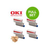 1 Full Set of Oki 44318608 Black and 1 x Colour Set 44318605/06/07C/M/Y (Original) Toner Cartridges