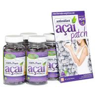 100% Pure Acai Berry 700mg No Fillers Quad Pack 120 Day Supply + Free Acai Patches