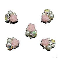 10pcs Pearl Pink Rose Flower 3D Rhinestone DIY Accessories Nail Art Decoration