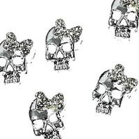 10pcs Silver Punk Skull With 3D Rhinestone Bow Tie Nail Art Decoration