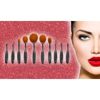 10 Piece Set of Pro Oval Foundation Powder Brushes