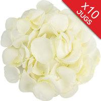 10 jugs of white rose petals