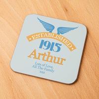 100th Birthday Established Year Drinks Coaster for Him