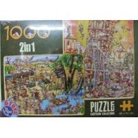 1000 Piece Cartoon 2 In 1 Desert Oasis & Tower Of Pisa Jigsaw Puzzle