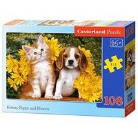 108pc Kitten Puppy & Flowers Jigsaw Puzzle