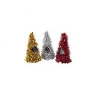 10.5 Thin-thick Foil Tinsel Christmas Cone Trees - 3 Assorted Colours.