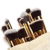 10PCS Makeup Brushes Set Pink/White/Black Powder Blush Eyeshadow Brush Gold/Silver Tube with Draw String Bag