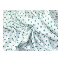 10mm Star Print Cotton Dress Fabric Teal on White