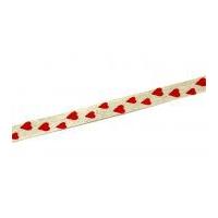 10mm Rustic Heart Print Ribbon Natural & Red