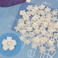 10PCS White Cabochon Flatback Resin Flowers With Rhinestone Handmade DIY Craft Material