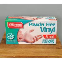 100 Pack of Powder Free Vinyl Disposable Gloves (Small) by Kingfisher