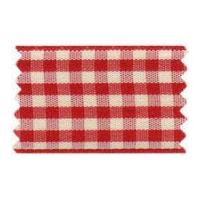 10mm Berisford Natural Gingham Print Ribbon 1 Red