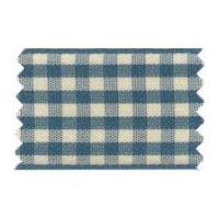 10mm Berisford Natural Gingham Print Ribbon 4 Blue