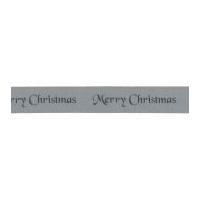 10mm Berisford Merry Christmas Print Ribbon 12 Silver/Silver