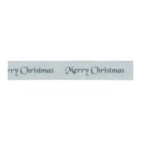 10mm Berisford Merry Christmas Print Ribbon 8 White/Silver